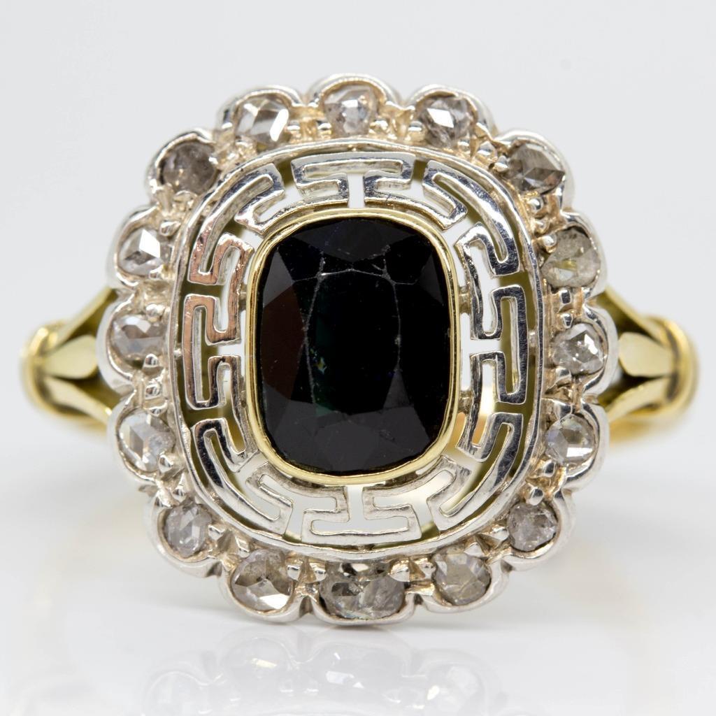 Antique Art Deco 18K Gold and Platinum Sapphire and Diamond Ring (1 of 7)