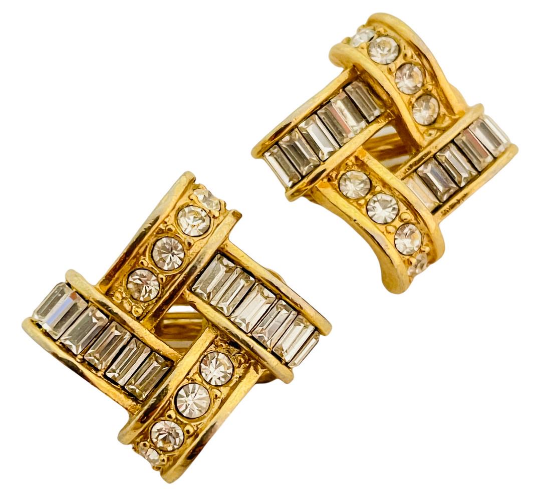 Vintage ROMAN gold rhinestone designer runway clip on earrings (1 of 3)