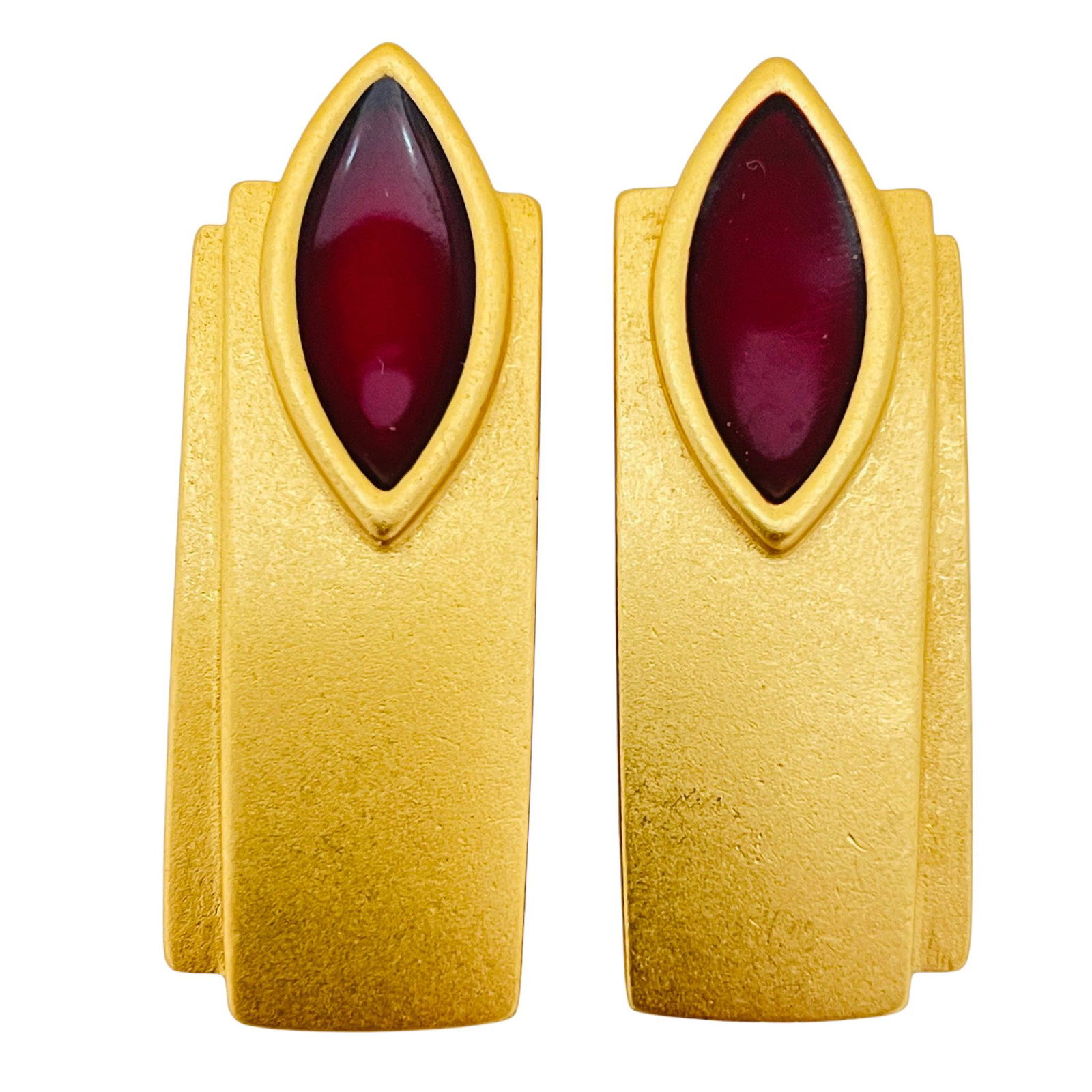 Vintage MONET matte gold red enamel modernist designer runway earrings (1 of 4)