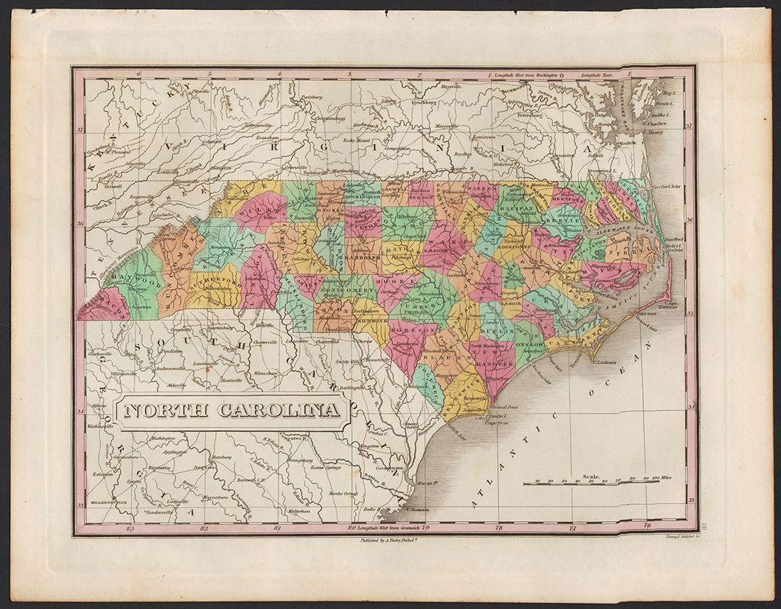1833 map of N. Carolina from very scarce Finley atlas (1 of 4)