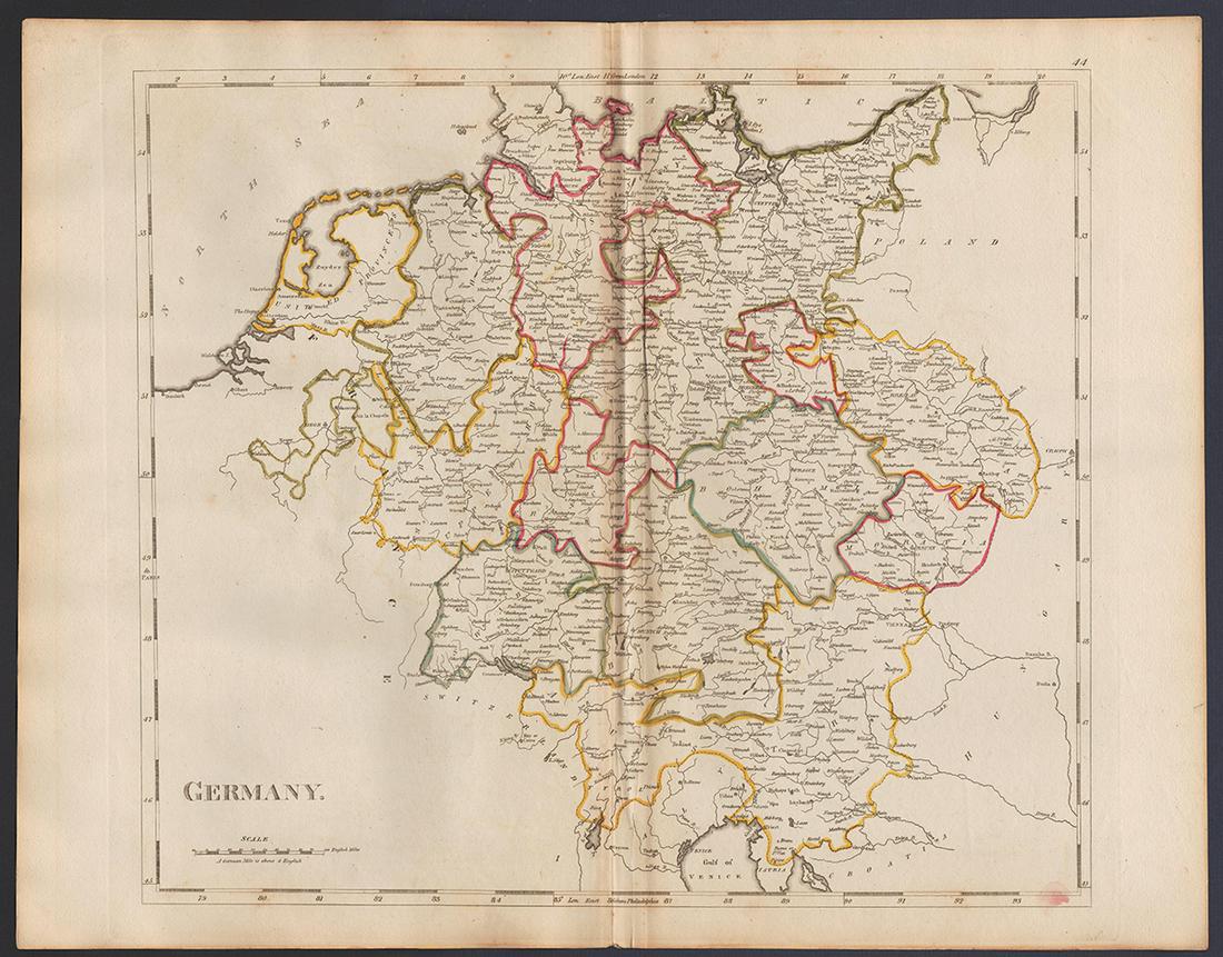 1816 map of Germany from very scarce Carey atlas (1 of 5)