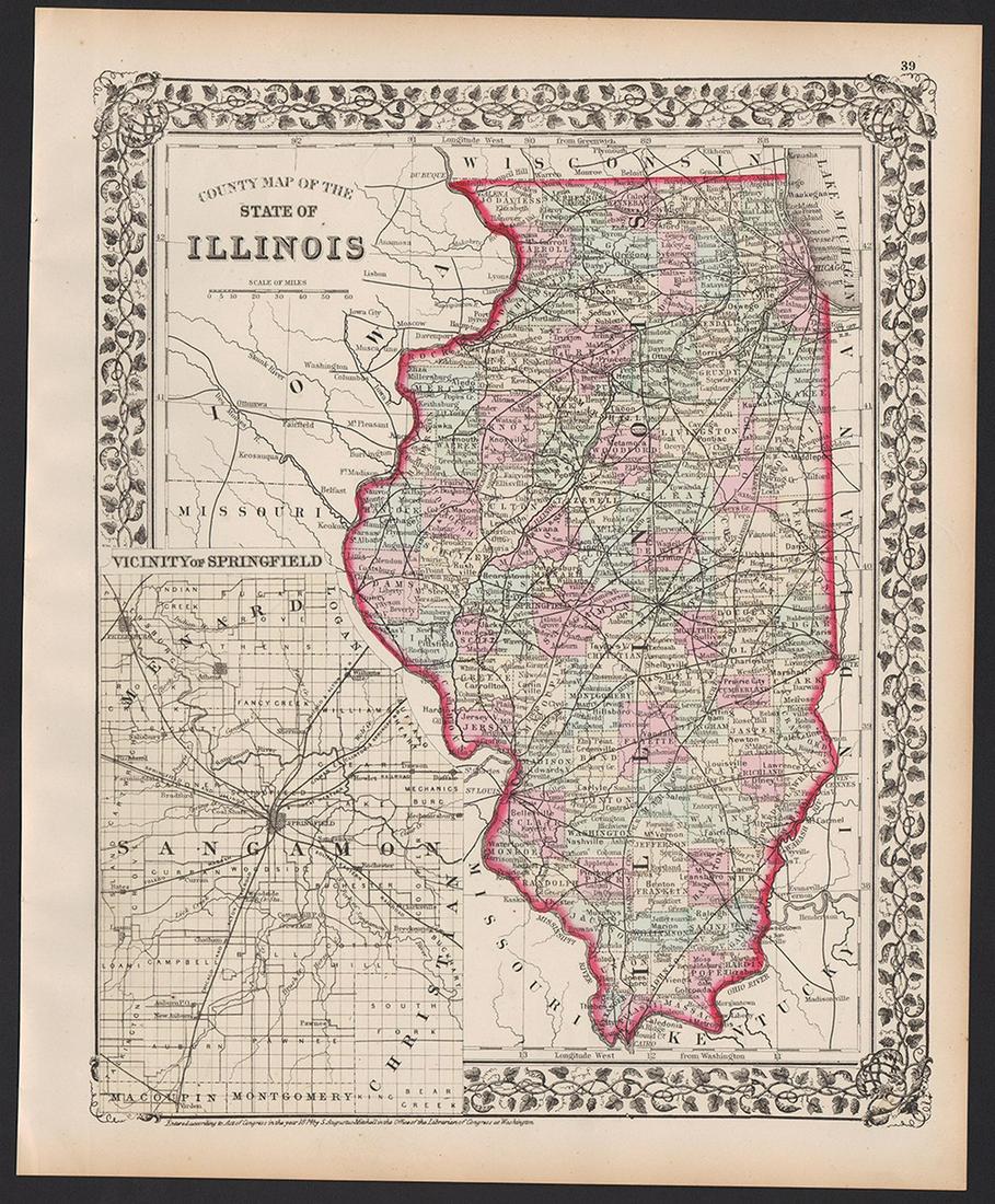 1874 Mitchell map of Illinois in excellent condition (1 of 5)
