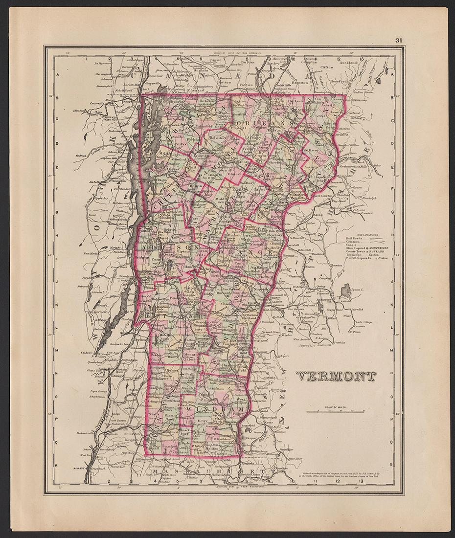 Excellent antique map of Vermont from scarce Gray’s Nat’l Atlas (1 of 4)