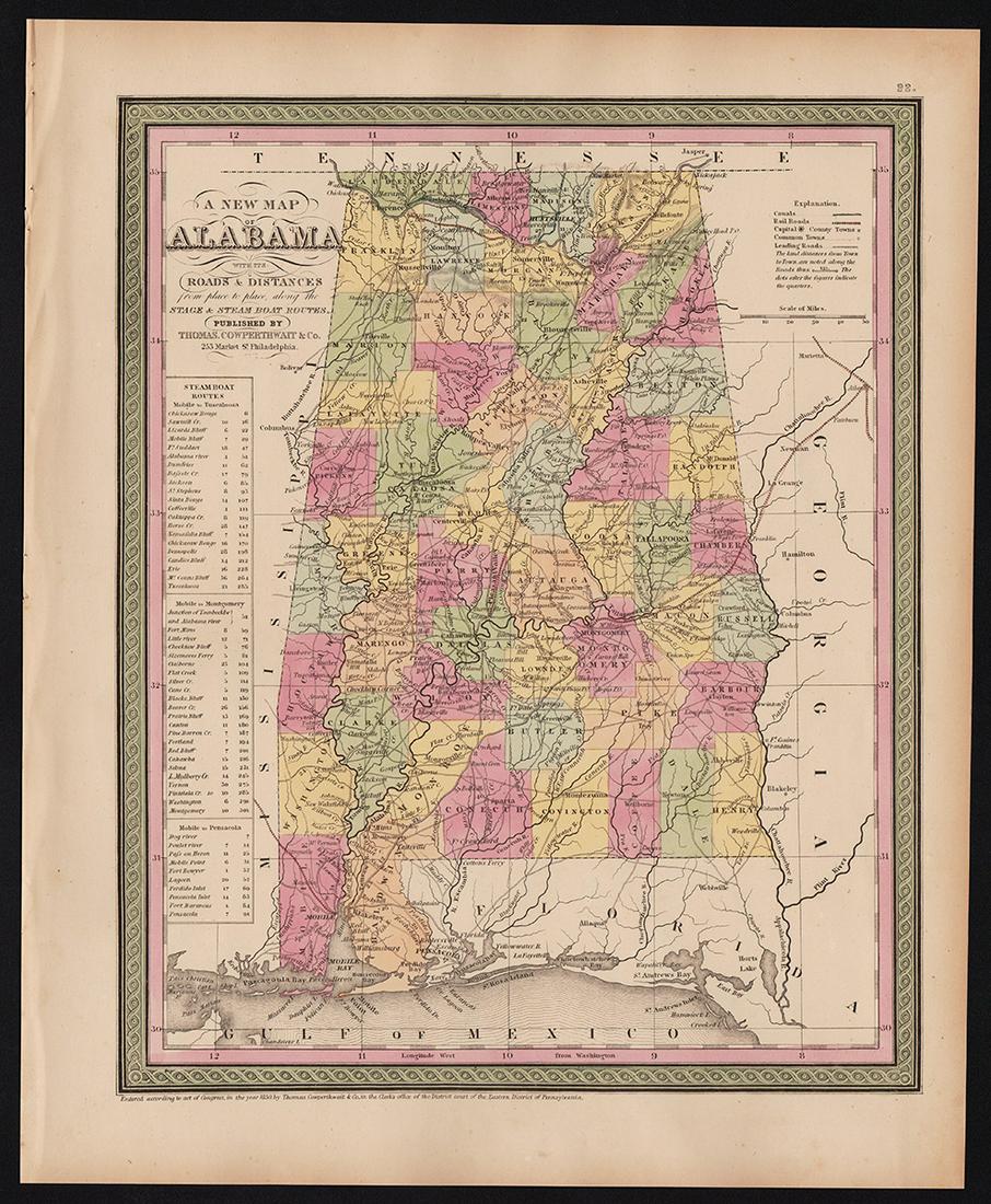 Great 1850 map of Alabama in excellent condition (1 of 5)