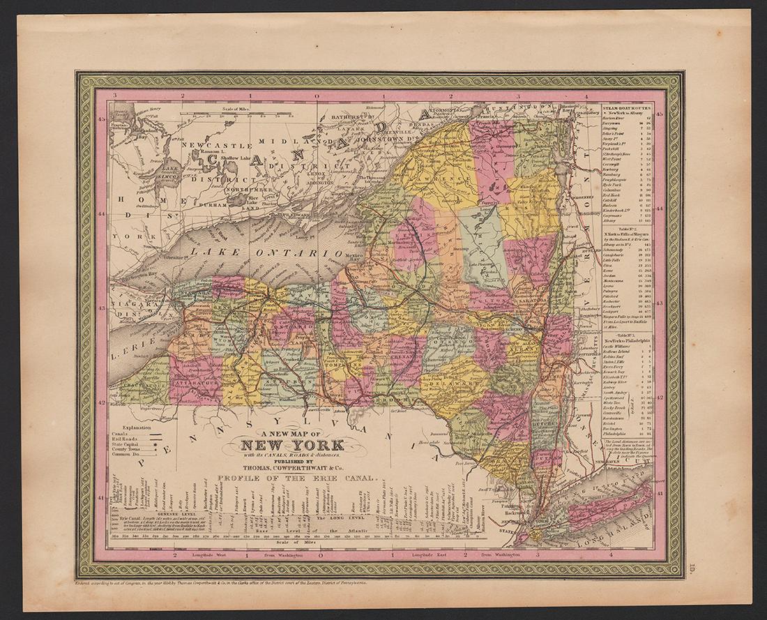 Scarce 1850 railroad map of New York by Cowperthwait (1 of 5)