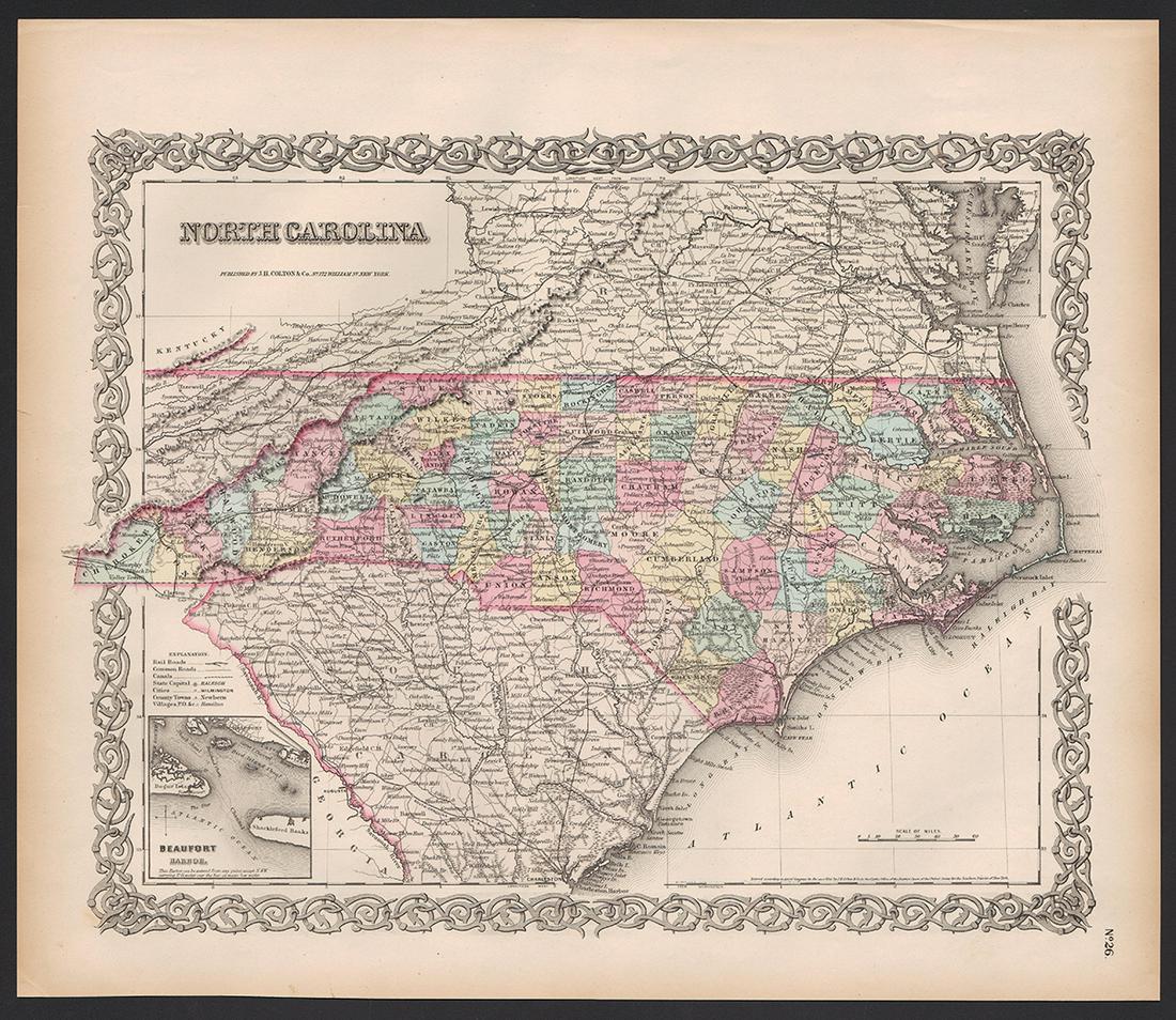 Scarce 1st ed. Colton RR map of North Carolina (1 of 5)