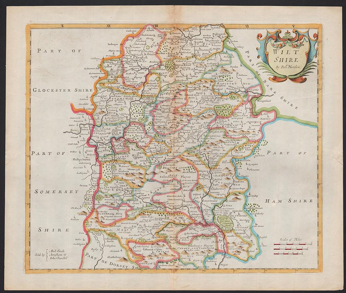 Scarce 1695 map of Wilt Shire with Stone Henge by Robert Morden (1 of 4)