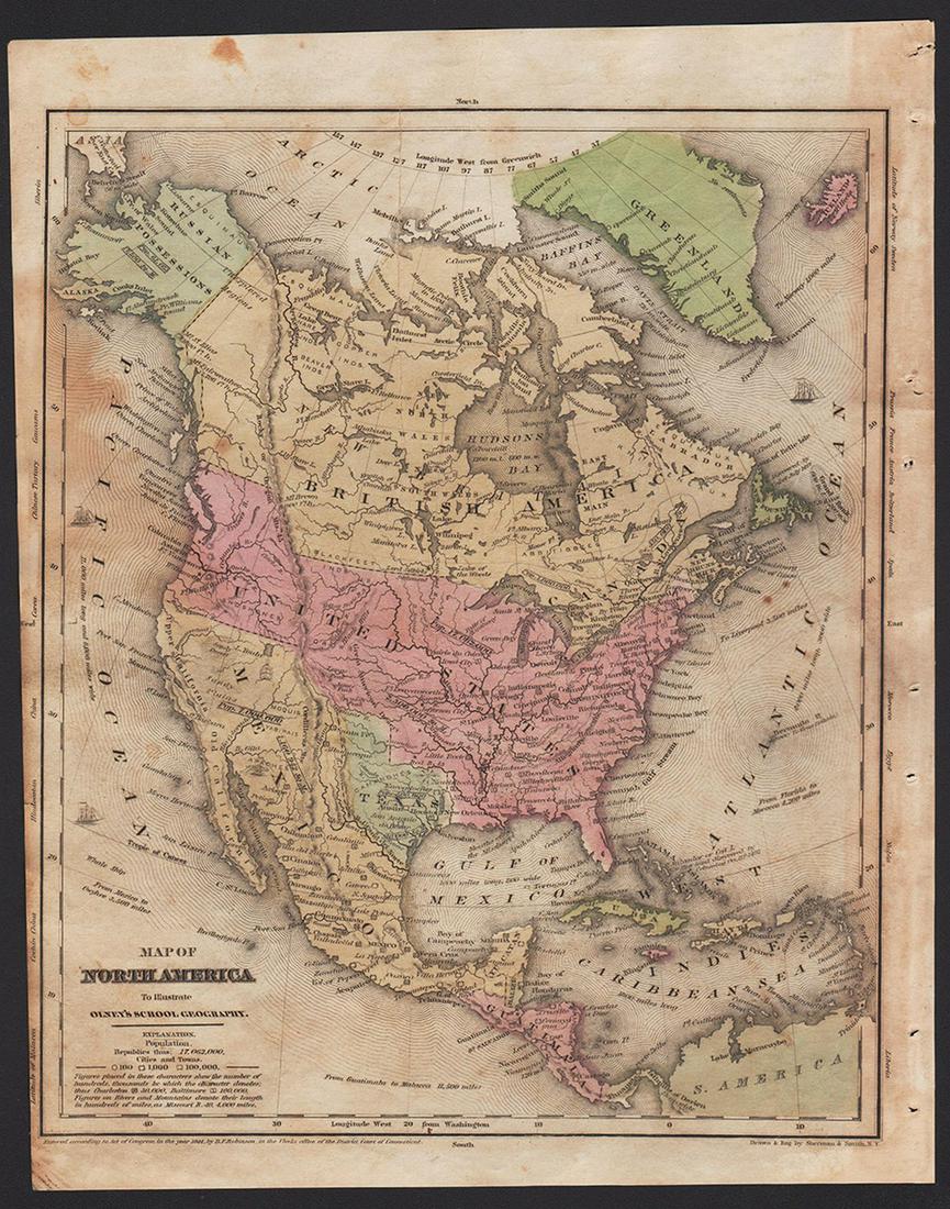 Scarce U. S. w/huge Texas & disputed northern U.S. border., 1844 (1 of 4)