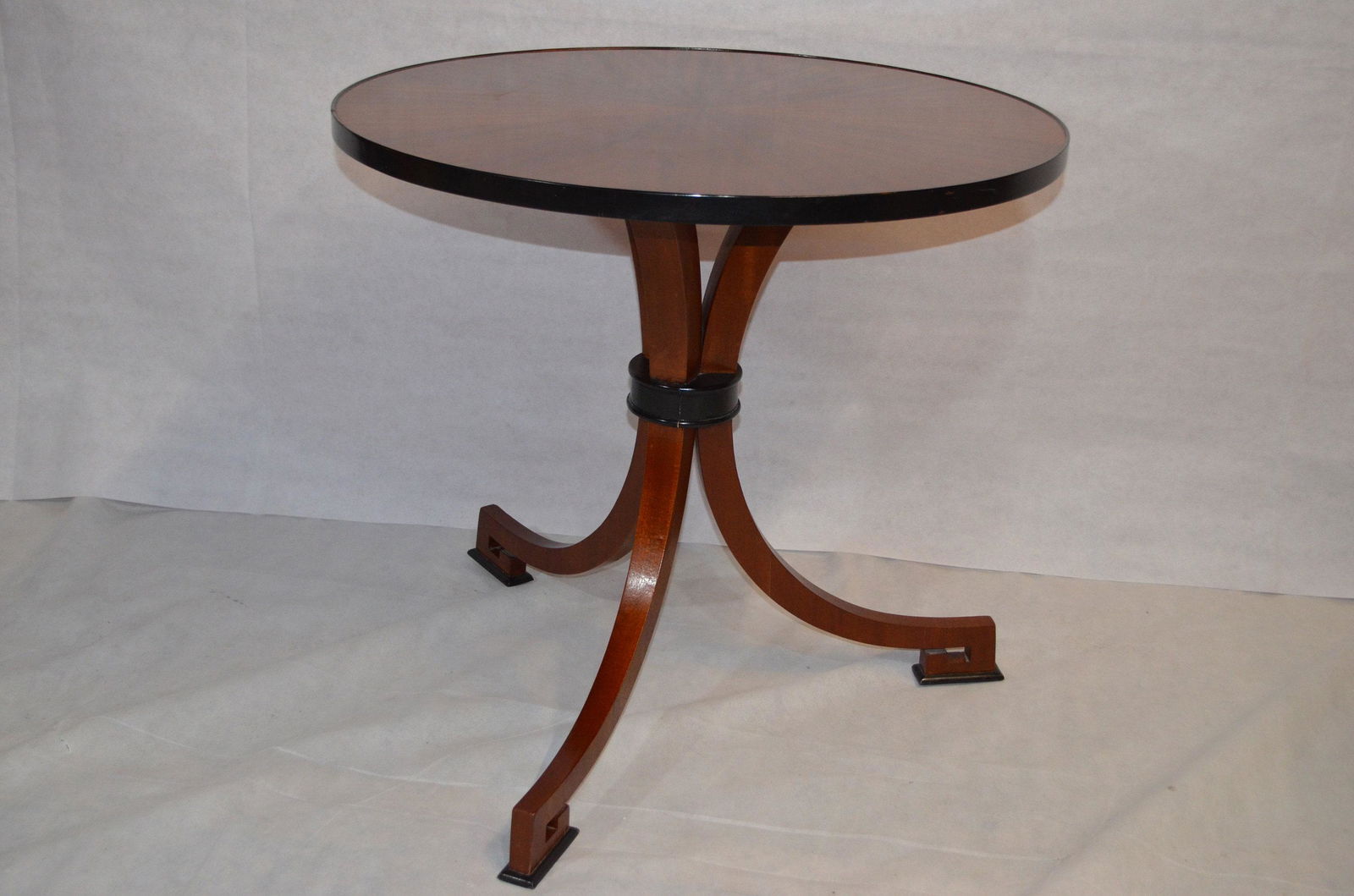 Vintage CFC Round Zebra Vaneer Side Table on a Tripodal Base with Greek Key Feet (1 of 6)