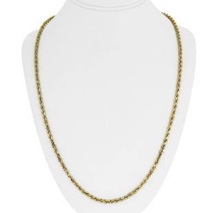 14k Yellow Gold 32.3g Solid Diamond Cut 3.5mm Rope Chain Necklace 26": Details Condition: Excellent Condition, Professionally Cleaned and Polished Metal: 14k Gold (Marked, and Professionally Tested) Weight: 32.3g Length: 26 Inches Width: 3.5mm Closure: Lobster