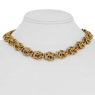 14k Yellow Gold 45.6g Ladies 15mm Double Circle Link Spiral Necklace Italy 16.5": Details Condition: Excellent Condition, Professionally Cleaned and Polished Metal: 14k Gold (Marked, and Professionally Tested) Weight: 45.6g Length: 16.5 Inches Width: 15mm Closure: Spring