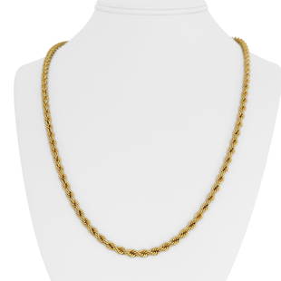 14k Yellow Gold 15.8g Hollow 4.5mm Rope Chain Necklace 24": Details Condition: Excellent Condition, Professionally Cleaned and Polished Metal: 14k Gold (Marked, and Professionally Tested) Weight: 15.8g Length: 24 Inches Width: 4.5mm Closure: Lobster