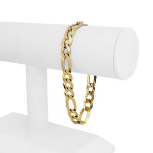 14k Yellow Gold 21g Semi Solid Men's 9mm Figaro Link Bracelet Italy 8.25": Details Condition: Excellent Condition, Professionally Cleaned and Polished Metal: 14k Gold (Marked, and Professionally Tested) Weight: 21.1g Length: 8.25 Inches Width: 9mm Closure: Lobster
