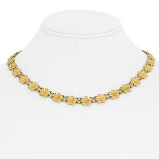 14k Yellow Gold 28.4g Solid Ladies 10mm Diamond Cut Floral Link Necklace 17": Details Condition: Excellent Condition, Professionally Cleaned and Polished Metal: 14k Gold (Marked, and Professionally Tested) Weight: 28.4g Length: 17 Inches Width: 10mm Closure: Lobster Claw