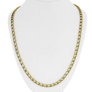 18k Yellow Gold 25.5g Hollow 6mm Squared Curb Link Chain Necklace Italy 28": Details Condition: Excellent Condition, Professionally Cleaned and Polished Metal: 18k Gold (Marked, and Professionally Tested) Weight: 25.5g Length: 28 Inches Width: 6mm Closure: Spring Ring 