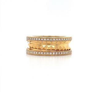 Bvlgari B.Zero-1 Rock 18k Yellow Gold Two Row Diamond Band Ring Italy Size 52