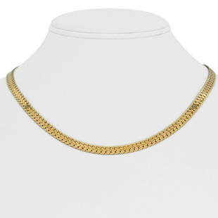 14k Yellow Gold 15.6g Solid Ladies 5mm Fancy Herringbone Link Necklace Italy 18": Details Condition: Excellent Condition, Professionally Cleaned and Polished Metal: 14k Gold (Marked, and Professionally Tested) Weight: 15.6g Length: 18 Inches Width: 5mm Closure: Lobster Claw 
