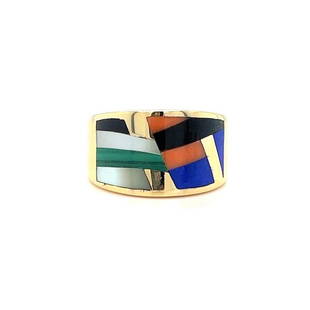 Asch Grossbardt 14k Yellow Gold Vintage Gemstone Inlay Ring Size 6.75: Details Condition: Excellent Condition, Professionally Cleaned and Polished Metal: 14k Gold (Marked, and Professionally Tested) Weight: 9.6g Gemstones: Pearl, Malachite, Lapis Lazuli, Coral, and