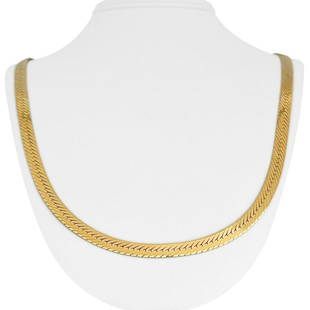 14k Yellow Gold 43g Solid Heavy Long 6.5mm Herringbone Link Chain Necklace 30": Details Condition: Excellent Condition, Professionally Cleaned and Polished Metal: 14k Gold (Marked, and Professionally Tested) Weight: 43.1g Length: 30 Inches Width: 6.5mm Closure: Lobster