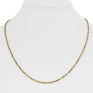 14k Yellow Gold 7.6g Solid Thin 2.5mm Rope Chain Necklace 20": Details Condition: Excellent Condition, Professionally Cleaned and Polished Metal: 14k Gold (Marked, and Professionally Tested) Weight: 7.6g Length: 20 Inches Width: 2.5mm Closure: Lobster Claw