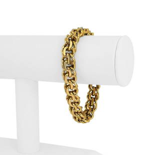 18k Yellow Gold 81g Solid Heavy 11.5mm Double Curb Chino Link Bracelet 8": Details Condition: Excellent Condition, Professionally Cleaned and Polished Metal: 18k Gold (Marked, and Professionally Tested) Weight: 81.1g Length: 8 Inches Width: 11.5mm Closure: Box Tab