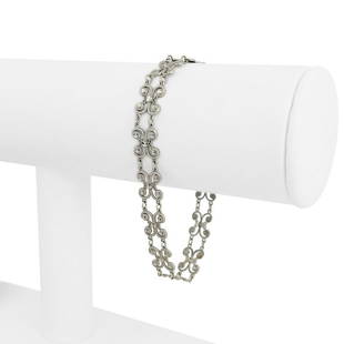 14k White Gold 5g Ladies 8mm Fancy Filigree Link Bracelet 7.25": Details Condition: Excellent Condition, Professionally Cleaned and Polished Metal: 14k Gold (Marked, and Professionally Tested) Weight: 5g Length: 7.25 Inches Width: 8mm Closure: Lobster Claw 