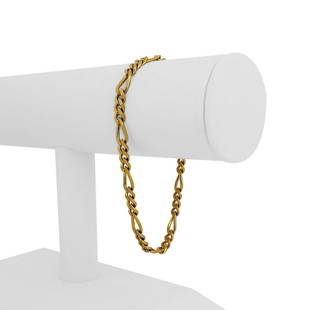 19k Portuguese Yellow Gold 13.7g Solid 5mm Men's Figaro Link Bracelet 8.25": Details Condition: Excellent Condition, Professionally Cleaned and Polished Metal: 19k Gold (Marked, and Professionally Tested) Weight: 13.7g Length: 8.25 Inches Width: 5mm Closure: Spring Ring