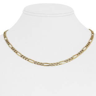 14k Yellow and White Gold 15.7g Diamond Cut 4mm Figaro Link Chain Necklace 18": Details Condition: Excellent Condition, Professionally Cleaned and Polished Metal: 14k Gold (Marked, and Professionally Tested) Weight: 15.7g Length: 18 Inches Width: 4mm Closure: Lobster Claw 