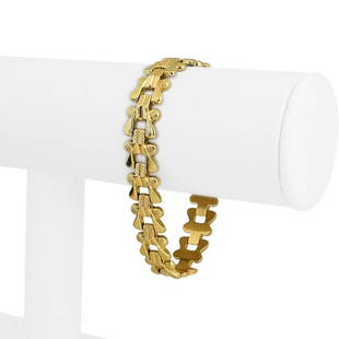 14k Yellow Gold 13.4g Milor Ladies 11mm Fancy Link Bracelet Italy 7": Details Condition: Excellent Condition, Professionally Cleaned and Polished Metal: 14k Gold (Marked, and Professionally Tested) Weight: 13.4g Length: 7 Inches Width: 11mm Closure: Box Tab
