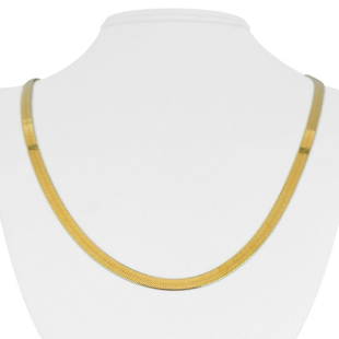 14k Yellow Gold 15.1g Solid Thin 4.5mm Herringbone Link Chain Necklace Italy 24": Details Condition: Excellent Condition, Professionally Cleaned and Polished Metal: 14k Gold (Marked, and Professionally Tested) Weight: 15.1g Length: 24 Inches Width: 4.5mm Closure: Lobster