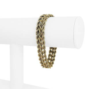 14k Yellow Gold 33g Solid Heavy 12mm Ladies Triple Strand Rope Bracelet 7.25": Details Condition: Excellent Condition, Professionally Cleaned and Polished Metal: 14k Gold (Marked, and Professionally Tested) Weight: 33.1g Length: 7.25 Inches Width: 12mm Closure: Box Tab