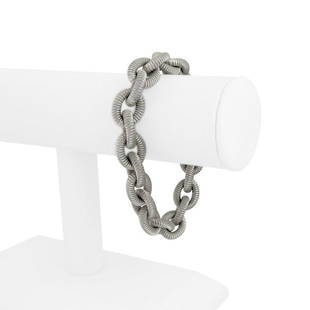 14k White Gold 40.8g Heavy Thick 13mm Ribbed Cable Link Bracelet Italy 8": Details Condition: Excellent Condition, Professionally Cleaned and Polished Metal: 14k Gold (Marked, and Professionally Tested) Weight: 40.8g Length: 8 Inches Width: 13mm Closure: Box Tab