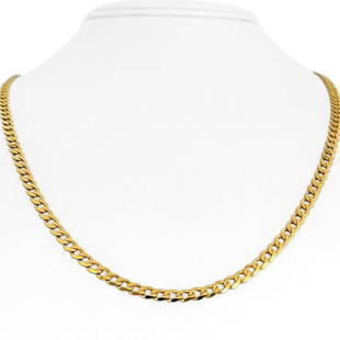10k Yellow Gold 10.5g Hollow Flat 4mm Curb Link Chain Necklace Turkey 22": Details Condition: Excellent Condition, Professionally Cleaned and Polished Metal: 10k Gold (Marked, and Professionally Tested) Weight: 10.5g Length: 22 Inches Width: 4mm Closure: Lobster Claw 