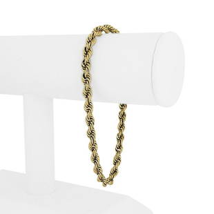 14k Yellow Gold 19.4g Solid Men's 5mm Rope Chain Link Bracelet 8.75": Details Condition: Excellent Condition, Professionally Cleaned and Polished Metal: 14k Gold (Marked, and Professionally Tested) Weight: 19.4g Length: 8.75 Inches Width: 5mm Closure: Barrel and