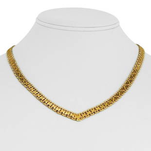 14k Yellow Gold 29g Solid Ladies 6mm Drop V Fancy Link Chain Necklace Italy 18": Details Condition: Excellent Condition, Professionally Cleaned and Polished Metal: 14k Gold (Marked, and Professionally Tested) Weight: 29.2g Length: 18 Inches Width: 6mm Closure: Box Tab