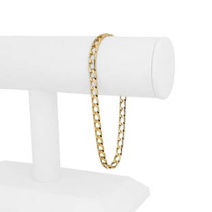 14k Yellow Gold 8.7g Hollow Men's 5mm Squared Curb Link Bracelet Italy 8.75": Details Condition: Excellent Condition, Professionally Cleaned and Polished Metal: 14k Gold (Marked, and Professionally Tested) Weight: 8.7g Length: 8.75 Inches Width: 5mm Closure: Lobster Claw