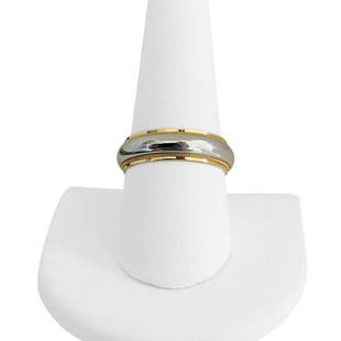Tiffany & Co. 18k Yellow Gold & Platinum 6mm Wedding Band Ring Size 9.5 with Box: Details Condition: Excellent Condition, Professionally Cleaned and Polished Metal: 18k Gold and Platinum 950 (Marked, and Professionally Tested) Weight: 10.7g Width: 6mm Size: 9.5 Markings: