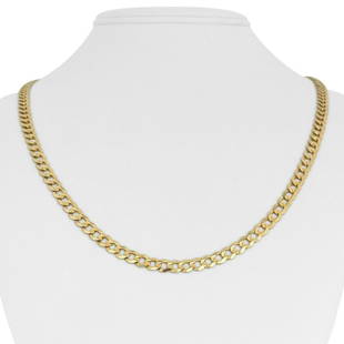 14k Yellow Gold 18.5g Solid Flat 5.5mm Curb Link Chain Necklace 22": Details Condition: Excellent Condition, Professionally Cleaned and Polished Metal: 14k Gold (Marked, and Professionally Tested) Weight: 18.5g Length: 22 Inches Width: 5.5mm Closure: Lobster