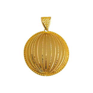 21k Yellow Gold 11.6g Large 2.4" Diamond Cut Mesh Dome Pendant: Details Condition: Excellent Condition, Professionally Cleaned and Polished Metal: 21k Gold (Marked, and Professionally Tested) Weight: 11.6g Length: 2.4 Inches Width: 1.75 Inches Bail Opening: