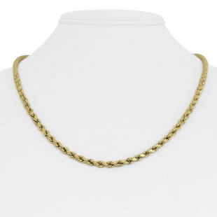 14k Yellow Gold 9.9g Hollow Diamond Cut 4mm Rope Chain Necklace 20": Details Condition: Excellent Condition, Professionally Cleaned and Polished Metal: 14k Gold (Marked, and Professionally Tested) Weight: 9.9g Length: 20 Inches Width: 4mm Closure: Lobster Claw 