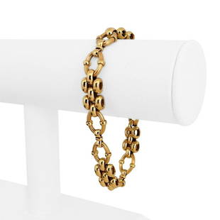 19k Portuguese Yellow Gold 17.6g Ladies 10mm Panther and Cable Link Bracelet 8": Details Condition: Excellent Condition, Professionally Cleaned and Polished Metal: 19k Gold (Marked, and Professionally Tested) Weight: 17.6g Length: 8 Inches Width: 10mm Closure: Spring Ring 