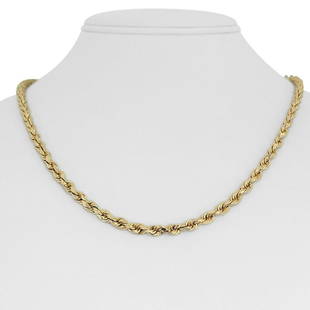 14k Yellow Gold 14.5g Hollow Diamond Cut 4.5mm Rope Chain Necklace 20": Details Condition: Excellent Condition, Professionally Cleaned and Polished Metal: 1 4k Gold (Marked, and Professionally Tested) Weight: 14.5g Length: 20 Inches Width: 4.5mm Closure: Lobster