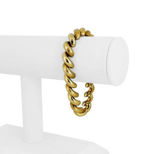 14k Yellow Gold 24.5g Ladies 10mm Macaroni San Marco Link Bracelet Italy 7.25": Details Condition: Excellent Condition, Professionally Cleaned and Polished Metal: 14k Gold (Marked, and Professionally Tested) Weight: 24.5g Length: 7.25 Inches Width: 10mm Closure: Box Tab