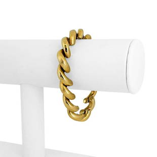 14k Yellow Gold 19.3g Ladies 10mm Macaroni San Marco Link Bracelet Italy 7": Details Condition: Excellent Condition, Professionally Cleaned and Polished Metal: 14k Gold (Marked, and Professionally Tested) Weight: 19.3g Length: 7 Inches Width: 10mm Closure: Box Tab