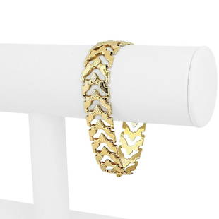 14k Yellow Gold 14.5g Ladies Wide 15mm Fancy Link Bracelet Italy 7.25": Details Condition: Excellent Condition, Professionally Cleaned and Polished Metal: 14k Gold (Marked, and Professionally Tested) Weight: 14.5g Length : 7.25 Inches Width: 15mm Closure: Box Tab