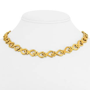 Tiffany & Co. Paloma Picasso 18k Yellow Gold Loving Heart Link Necklace 16": Details Condition: Excellent Condition, Professionally Cleaned and Polished Metal: 18k Gold (Marked, and Professionally Tested) Weight: 54.7g Length: 16 Inches Width: 10mm Closure: Box Tab