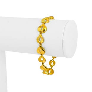 24k Pure Yellow Gold 16.2g Solid Ladies 8.5mm Fancy Heart Link Bracelet 6.5": Details Condition: Excellent Condition, Professionally Cleaned and Polished Metal: 24k Gold (Marked, and Professionally Tested) Weight: 16.2g Length: 6.5 Inches Width: 8.5mm Closure: Hook 