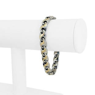 14k White and Yellow Gold 18g Two Tone 8.5mm Fancy Link Bracelet Italy 7.25": Details Condition: Excellent Condition, Professionally Cleaned and Polished Metal: 14k Gold (Marked, and Professionally Tested) Weight: 18.1g Length: 7.25 Inches Width: 8.5mm Closure: Lobster