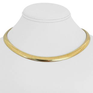 14k Yellow Gold 31.5g Solid Ladies 7.5mm Omega Link Necklace Italy 16": Details Condition: Excellent Condition, Professionally Cleaned and Polished Metal: 14k Gold (Marked, and Professionally Tested) Weight: 31.5g Length: 16 Inches Width: 7.5mm Closure: Box Tab