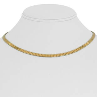 14k Yellow Gold 22.3g Solid Ladies 4.5mm Flat Omega Link Collar Necklace 16": Details Condition: Excellent Condition, Professionally Cleaned and Polished Metal: 14k Gold (Marked, and Professionally Tested) Weight: 22.3g Length: 16 Inches Width: 4.5mm Closure: Box Tab